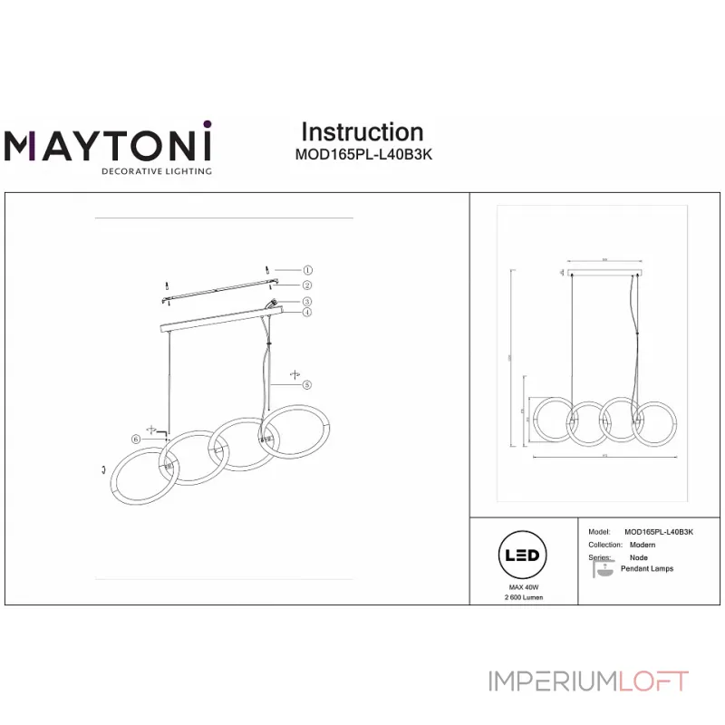 Подвесной светильник Maytoni MOD165PL-L40B3K