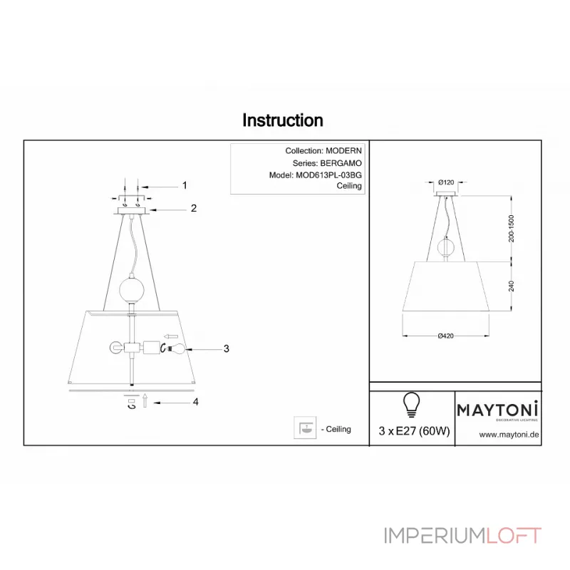 Подвесной светильник Maytoni MOD613PL-03BG Подвесной светильник Maytoni MOD613PL-03BG