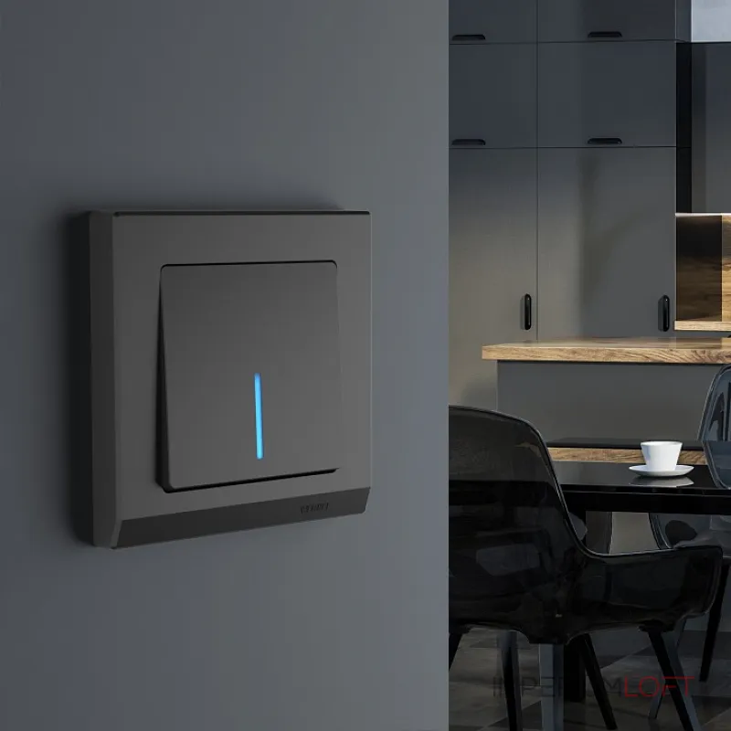 Выключатель проходной одноклавишный с подсветкой без рамки Werkel черный матовый W1112108 Выключатель проходной одноклавишный с подсветкой без рамки Werkel черный матовый W1112108