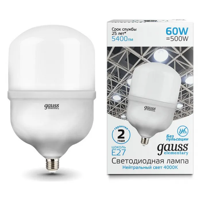 Лампа светодиодная Gauss Elementary LED T160 E27 60Вт 4000K 63226 Цвет арматуры белый Цвет плафонов белый от ImperiumLoft