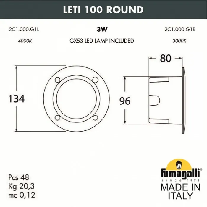 Встраиваемый светильник Fumagalli Leti 2C1.000.000.WYG1L от ImperiumLoft