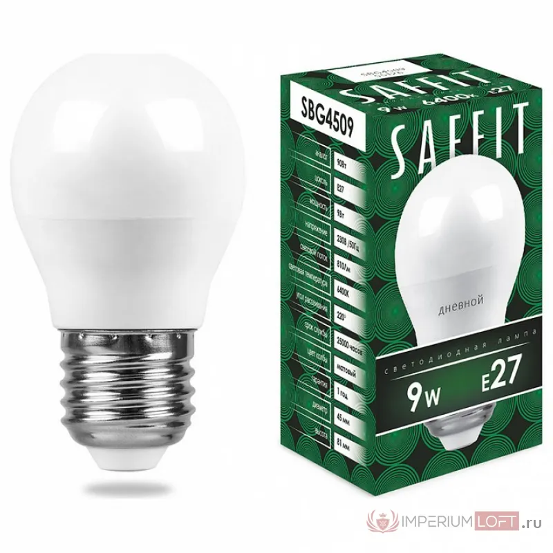 Лампа светодиодная Feron Saffit SBG4509 E27 9Вт 6400K 55126 Цвет арматуры белый Цвет плафонов белый от ImperiumLoft