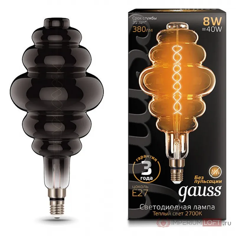 Лампа светодиодная Gauss LED Vintage Filament Flexible E27 8Вт 2700K 159802008 Цвет арматуры черно-белый от ImperiumLoft