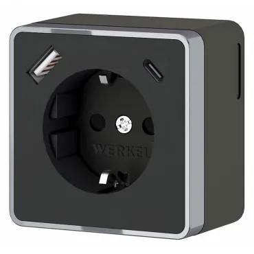 Розетка с заземлением, шторками и USB Werkel Gallant черный/хром W5071735 от ImperiumLoft