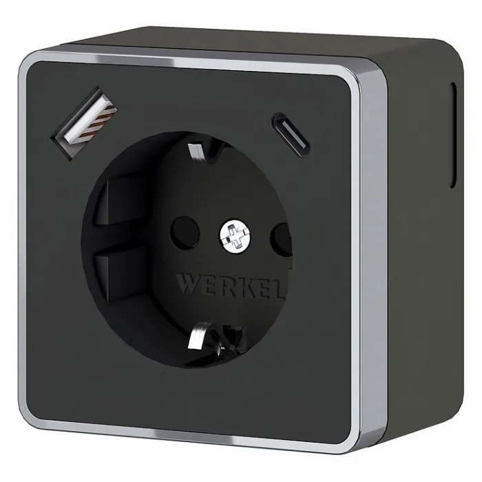 Розетка с заземлением, шторками и USB Werkel Gallant черный/хром W5071735 от ImperiumLoft