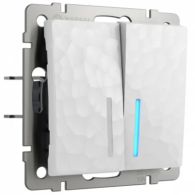 Выключатель двухклавишный с подсветкой без рамки Werkel W1220101 (белый) Цвет арматуры белый Цвет плафонов белый Выключатель двухклавишный с подсветкой без рамки Werkel W1220101 (белый) Цвет арматуры белый Цвет плафонов белый