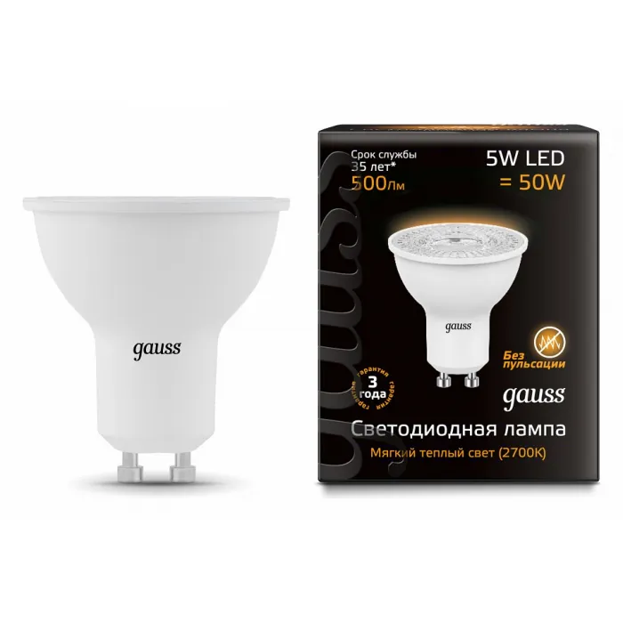 Лампа светодиодная Gauss GU10 5Вт 3000K 101506105 от ImperiumLoft