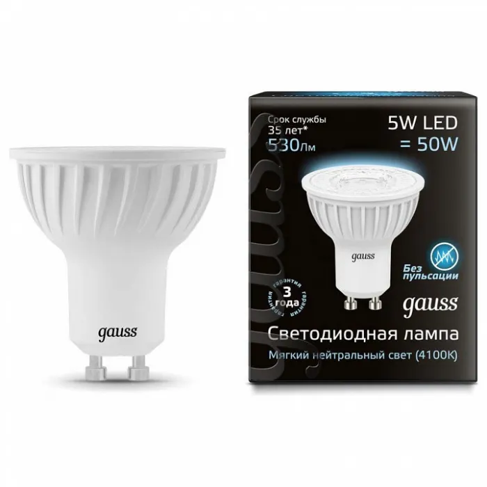 Лампа светодиодная Gauss 1015 GU10 5Вт 4100K 101506205 от ImperiumLoft