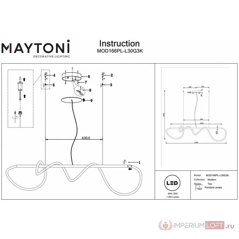 Подвесной светильник Maytoni Tau MOD166PL-L30G3K от ImperiumLoft