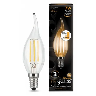Лампа светодиодная Gauss LED Filament Candle tailed E14 7Вт 2700K 104801107-S Цвет арматуры золото Цвет плафонов белый