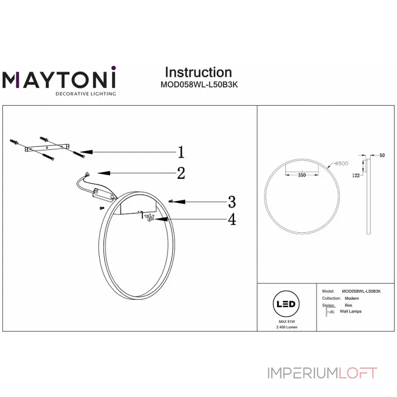 Накладной светильник Maytoni Rim MOD058WL-L50B3K