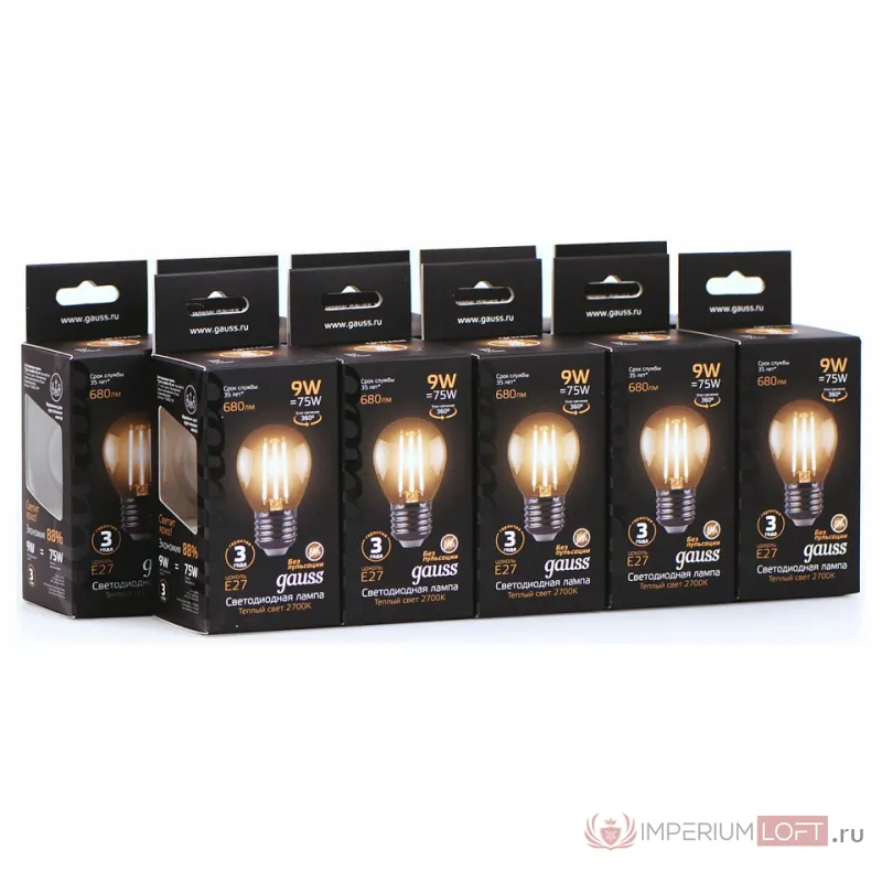 Лампа светодиодная Gauss E27 9Вт 2700K 105802109 от ImperiumLoft