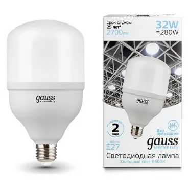 Лампа светодиодная Gauss Elementary LED T100 E27 32Вт 6500K 63233 Цвет арматуры белый Цвет плафонов белый
