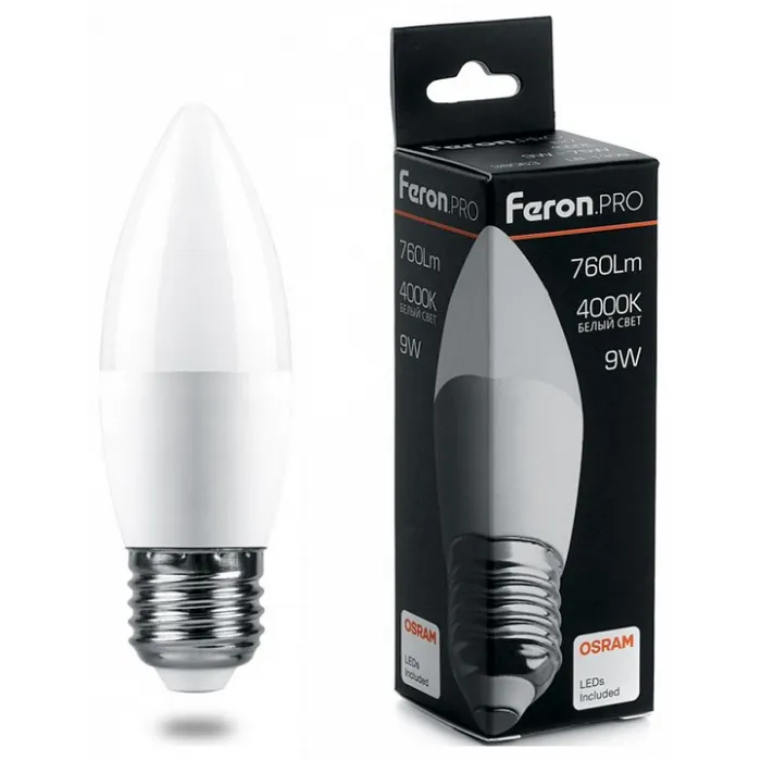 Лампа светодиодная Feron LB-1309 E27 9Вт 4000K 38063 Цвет арматуры хром Цвет плафонов прозрачный от ImperiumLoft