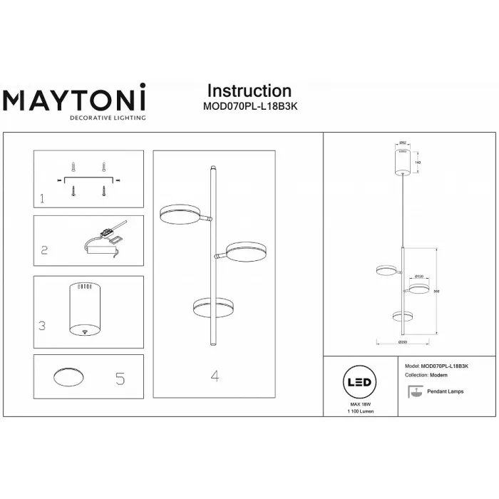 Подвесной светильник Maytoni Fad MOD070PL-L18B3K от ImperiumLoft