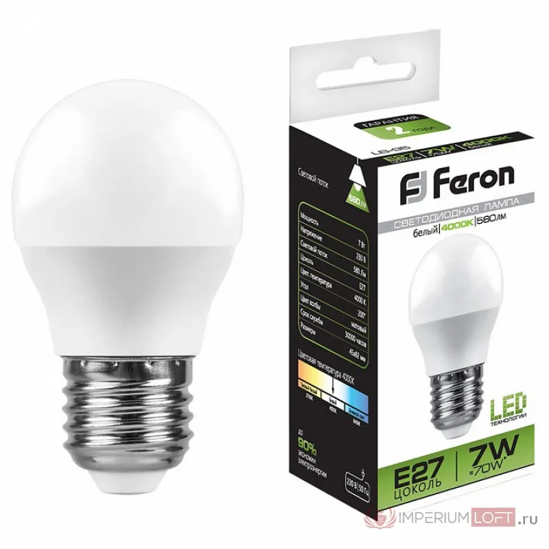 Лампа светодиодная Feron LB-95 E27 7Вт 4000K 25482 от ImperiumLoft