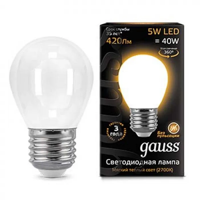 Лампа светодиодная Gauss 1052 E27 5Вт 2700K 105202105 от ImperiumLoft