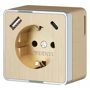 Розетка с заземлением, шторками и USB Werkel Gallant шампань рифленый W5071710