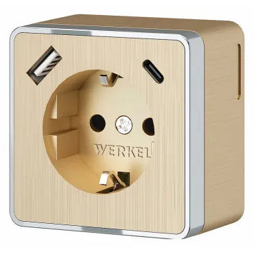 Розетка с заземлением, шторками и USB Werkel Gallant шампань рифленый W5071710 от ImperiumLoft