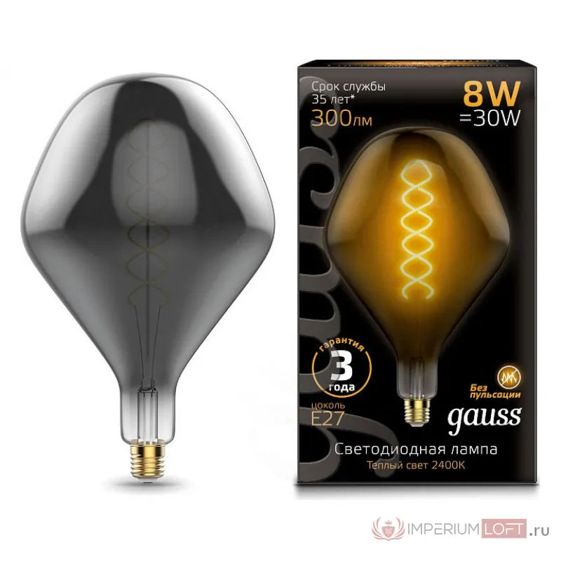 Лампа светодиодная Gauss LED Vintage Filament Flexible E27 8Вт 2400K 163802008 Цвет арматуры черно-белый от ImperiumLoft