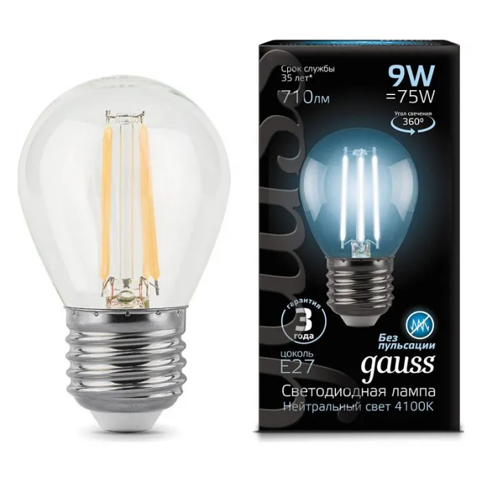 Лампа светодиодная Gauss 1058 E27 9Вт 4100K 105802209 от ImperiumLoft