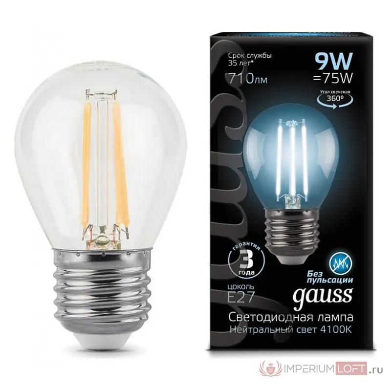 Лампа светодиодная Gauss 1058 E27 9Вт 4100K 105802209 от ImperiumLoft