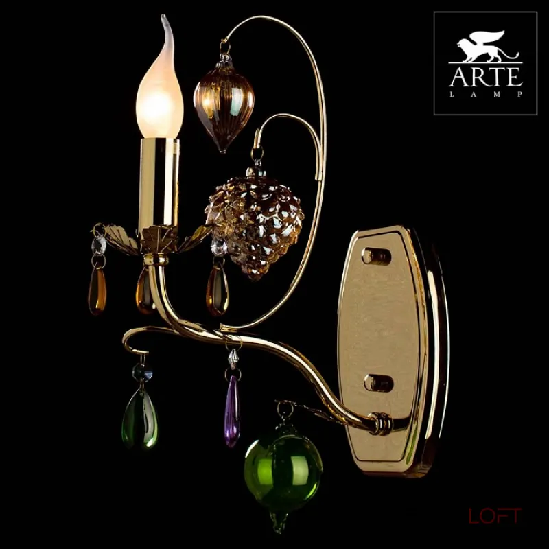 Бра Arte Lamp Ricchezza A2011AP-1GO Цвет арматуры золото Цвет плафонов разноцветный