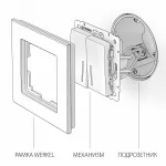 Выключатель проходной двухклавишный с подсветкой без рамки Werkel cеребряный рифленый W1122109 Цвет арматуры серебро