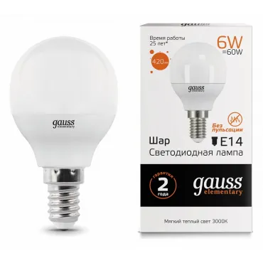 Лампа светодиодная Gauss E14 6Вт 3000K 53116