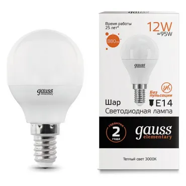 Лампа светодиодная Gauss LED Elementary E14 12Вт 3000K 53112 Цвет арматуры белый Цвет плафонов белый