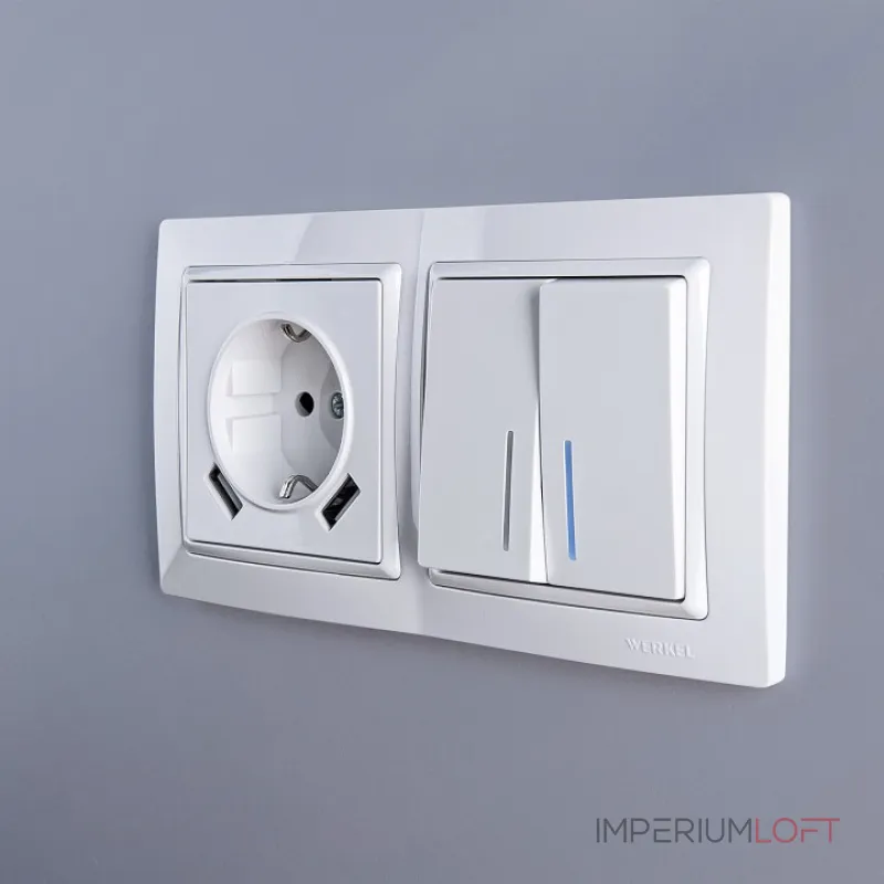 Розетка с заземлением, шторками и 2хUSB, без рамки Werkel белый W1171501 Розетка с заземлением, шторками и 2хUSB, без рамки Werkel белый W1171501