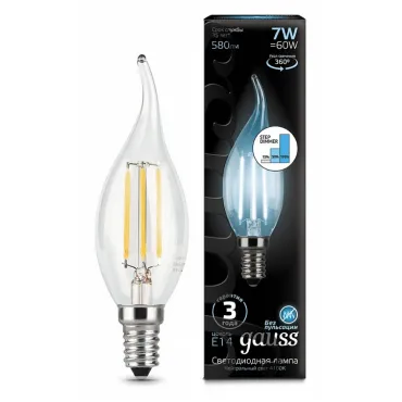 Лампа светодиодная Gauss LED Filament Candle tailed E14 7Вт 4100K 104801207-S Цвет арматуры серебро Цвет плафонов коричневый