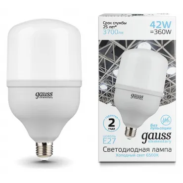 Лампа светодиодная Gauss Elementary LED T120 E27 42Вт 6500K 63234 Цвет арматуры белый Цвет плафонов белый