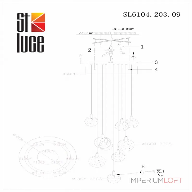 Подвесная люстра ST-Luce Montecelio SL6104.203.09 Цвет арматуры Желтый Цвет плафонов Неокрашенный