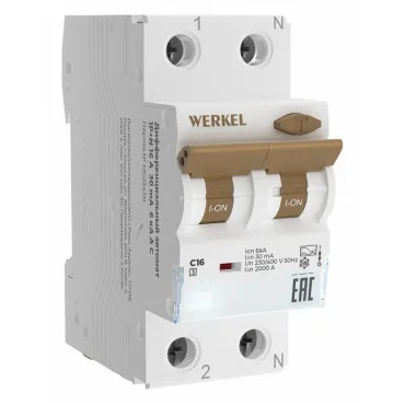 Дифференциальный автоматический выключатель 1P Werkel Дифференциальные автоматы W922P166