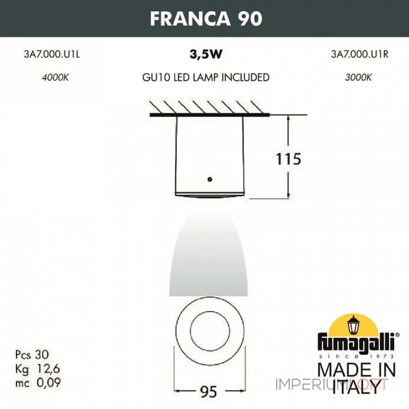 Накладной светильник Fumagalli Franca 90 3A7.000.000.AXU1L