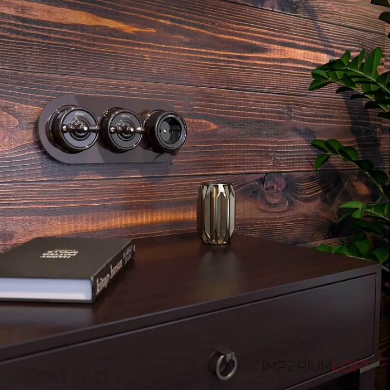 Выключатель на 4 положения двухклавишный без рамки Werkel коричневый Ретро W5620014 от ImperiumLoft Выключатель на 4 положения двухклавишный без рамки Werkel коричневый Ретро W5620014 от ImperiumLoft