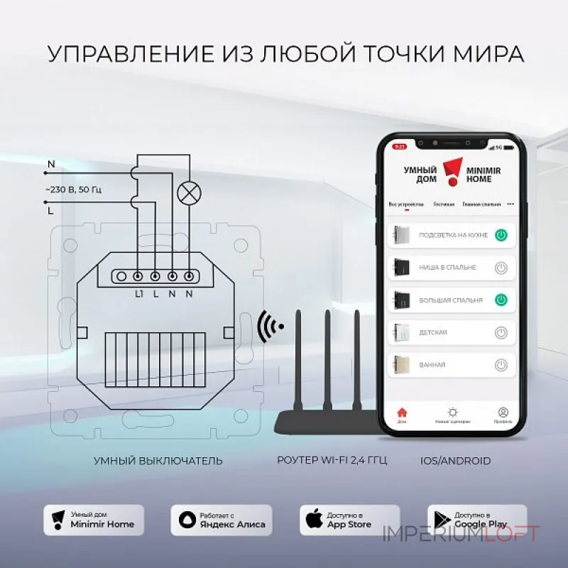 Выключатель сенсорый одноклавишный с подсветкой и функцией Wi-Fi, без рамки Werkel белый W4510601