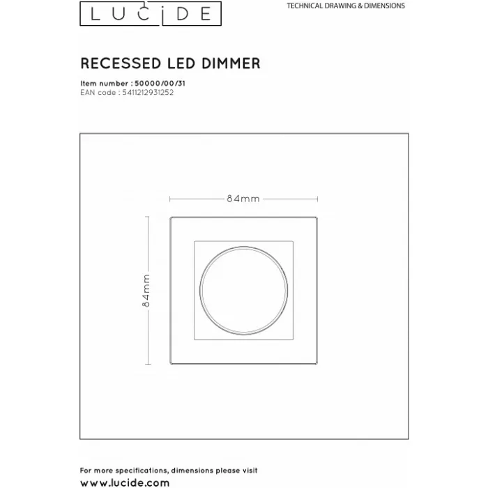 Диммер роторный Lucide Recessed Wall Dimmer Nl 50000/00/31 от ImperiumLoft