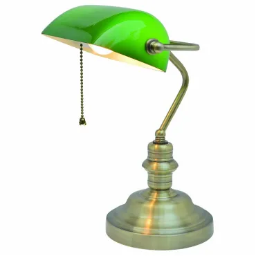 Настольная лампа офисная Arte Lamp Banker A2492LT-1AB Цвет арматуры бронза Цвет плафонов зеленый