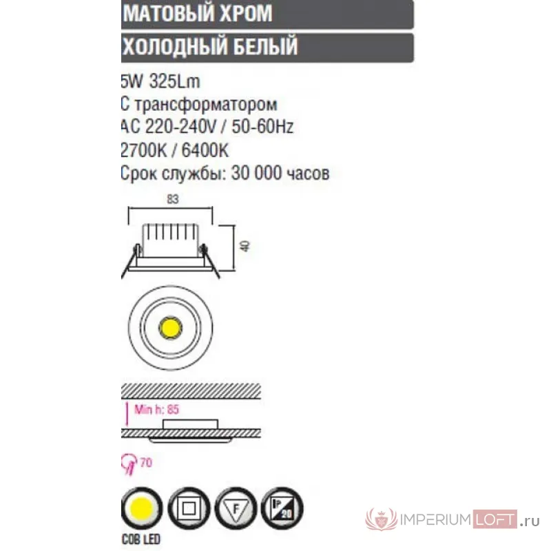Встраиваемый светильник Horoz Electric HL699 HRZ00000389 Цвет арматуры белый от ImperiumLoft