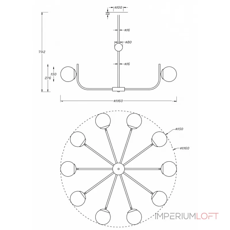 Люстра на штанге Maytoni MOD109PL-10BS