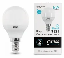 Лампа светодиодная Gauss LED Elementary Globe E14 6Вт 4100K 53126 Цвет арматуры белый Цвет плафонов белый