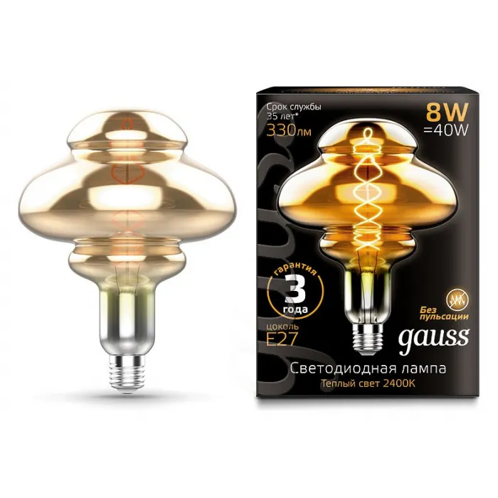 Лампа светодиодная Gauss LOFT Led Vintage Filament Flexible E27 8Вт 2400K 162802008 Цвет арматуры хром Цвет плафонов хром от ImperiumLoft