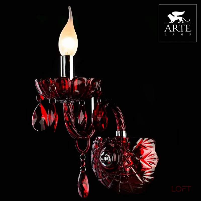 Бра Arte Lamp Teatro A3964AP-1RD Цвет арматуры хром Цвет плафонов красный Бра Arte Lamp Teatro A3964AP-1RD Цвет арматуры хром Цвет плафонов красный