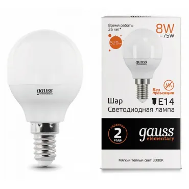 Лампа светодиодная Gauss LED Elementary Globe E14 8Вт 3000K 53118 от ImperiumLoft
