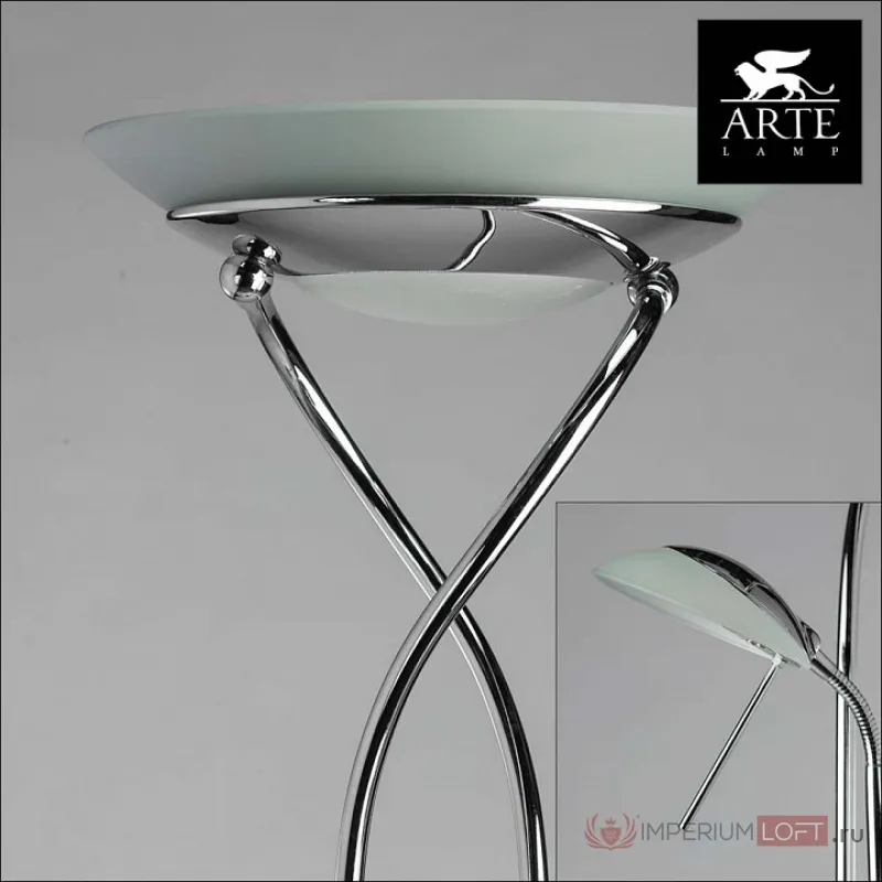 Торшер с подсветкой Arte Lamp Duetto A4399PN-2CC Цвет арматуры хром Цвет плафонов белый от ImperiumLoft