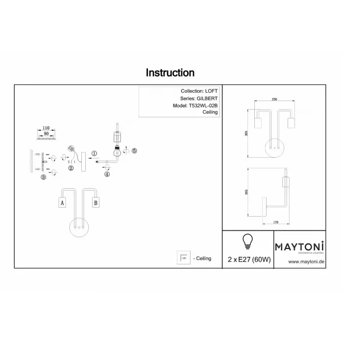 Бра Maytoni Gilbert T532WL-02B Цвет арматуры черный от ImperiumLoft