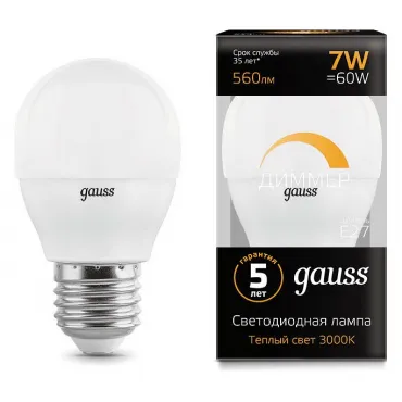 Лампа светодиодная Gauss LED Globe-dim E27 7Вт 3000K 105102107-D Цвет арматуры хром Цвет плафонов белый