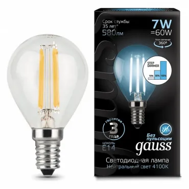 Лампа светодиодная Gauss LED Filament Globe E14 7Вт 4100K 105801207-S Цвет арматуры белый Цвет плафонов белый